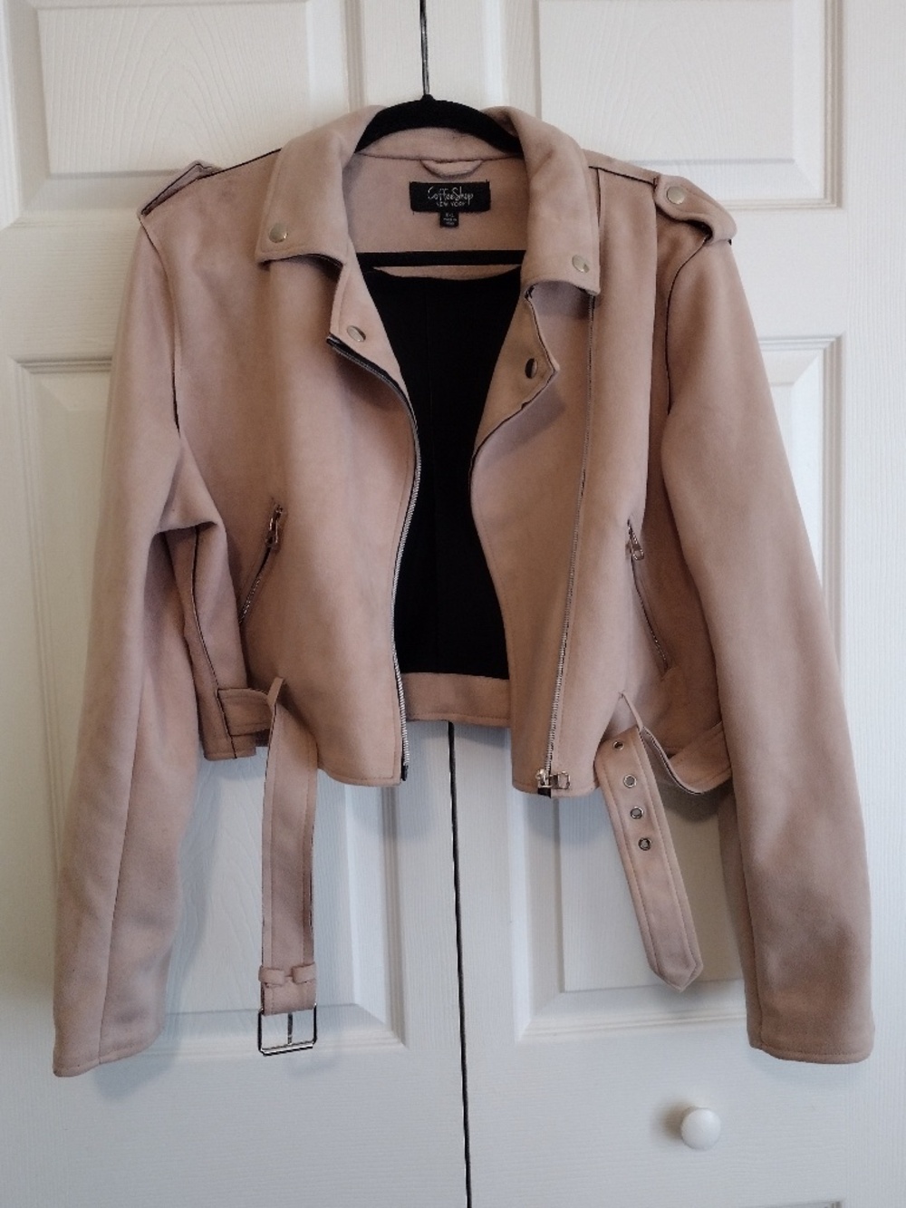 Pink Faux Suede Cropped Moto Jacket